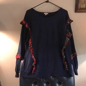 Forever Plaid!  On a navy blue sweatshirt. Sz XXL